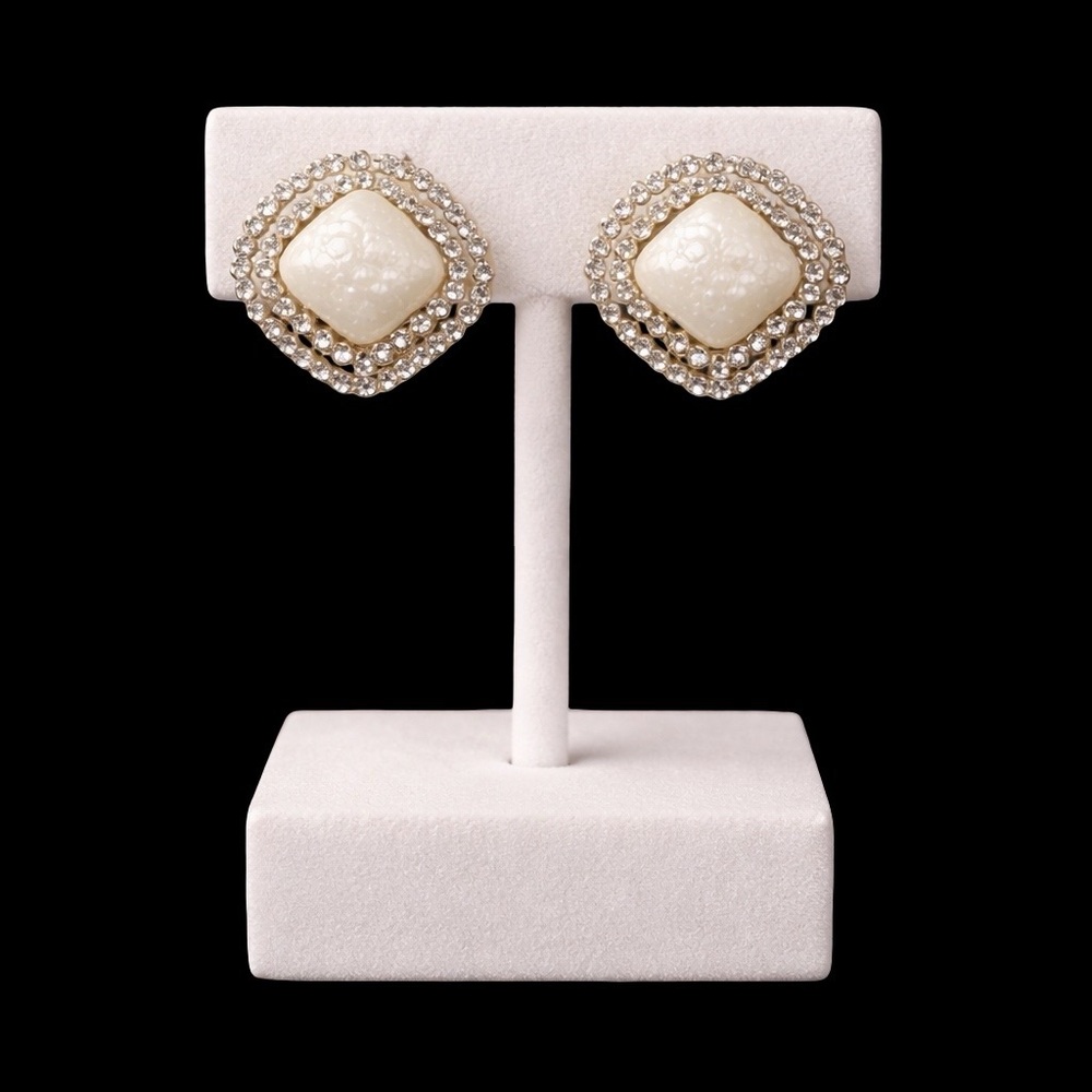Pearl Ivory Statement Earrings – Rhinestone Halo Glam Luxe Old Hollywood